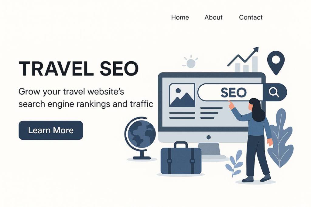 Travel SEO strategy infographic showing keyword planning and content optimization for tourism websites
Search engine optimization for travel websites boosting visibility for holiday and tour package keywords
